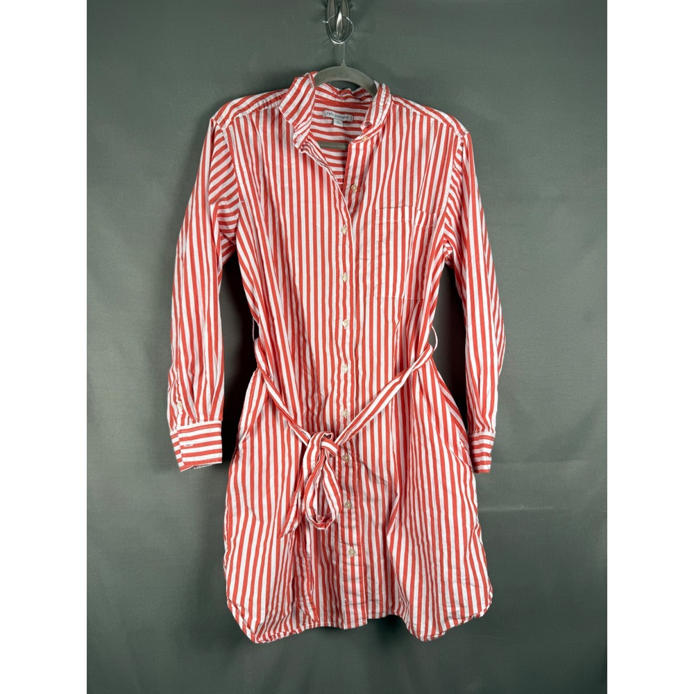 Free Assembly Shirt Dress Womens Large Red White Striped Tie Waist Pockets